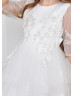 Ivory Pearl Beaded Embroidered Lace Tulle Flower Girl Dress
